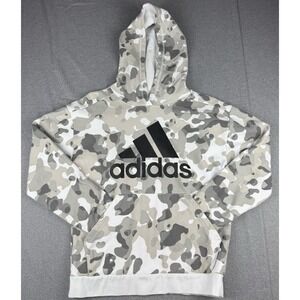 Adidas Camo Hoodie Large Gray White Pullover Fleece Logo Sweatshirt